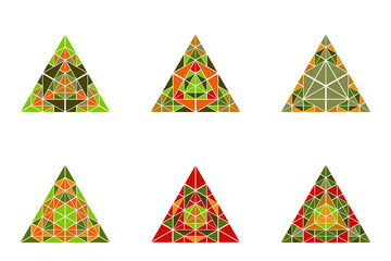 Poster - Ornate mosaic pyramid polygon set - ornamental geometrical polygonal vector elements from triangles
