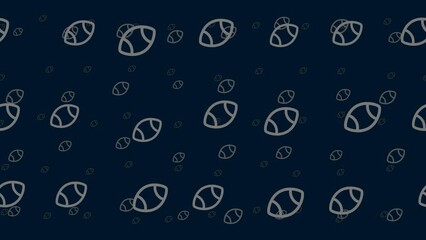 Poster - Rugby symbols float horizontally from left to right. Parallax fly effect. Floating symbols are located randomly. Seamless looped 4k animation on dark blue background