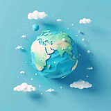 Fototapeta Sypialnia - Stylized illustration of Earth with clouds and stars on a blue background