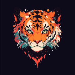 Wall Mural - Dynamic Contrast Tiger Head Illustration