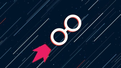 Poster - Astrological opposition symbol flies through the universe on a jet propulsion. The symbol in the center is shaking due to high speed. Seamless looped 4k animation on dark blue background with stars