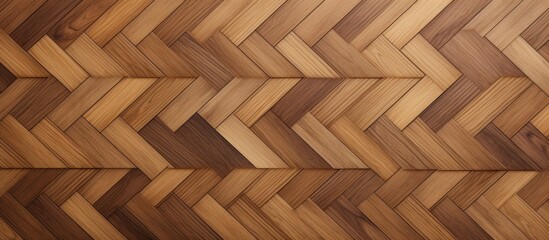 Poster - A closeup of a brown hardwood floor with a geometric pattern made of beige rectangles. The wood stain creates an artistic and intricate design