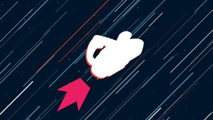 Poster - Electric plane symbol flies through the universe on a jet propulsion. The symbol in the center is shaking due to high speed. Seamless looped 4k animation on dark blue background with stars