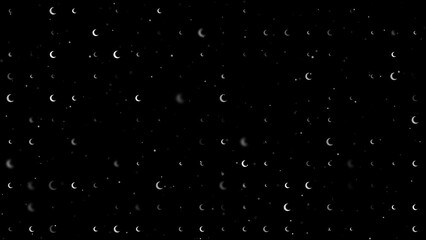 Poster - Template animation of evenly spaced moon symbols of different sizes and opacity. Animation of transparency and size. Seamless looped 4k animation on black background with stars