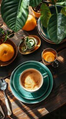 Sticker - A Cup of Coffee on Wooden Table