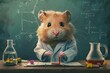 Cute hamster dressed as scientist in lab coat, humorous animal illustration, digital art