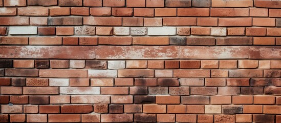 Wall Mural - A closeup shot of a brown brick wall, showcasing the intricate brickwork and symmetry of the facade. The rectangular bricks create a beautiful art piece with a blurred background