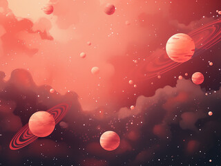 Wall Mural - Enigmatic red planets in the universe's expanse. AI Generation.