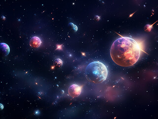 Wall Mural - Beyond the stars lie countless galaxies. AI Generation.