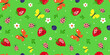 Seamless pattern with summer flowers butterflies, berries, daisies. Abstract baby print. Vector graphics.