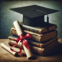 Wall Mural - A black graduation cap with a degree, set against a clean white background, ready to symbolize academic achievement and success.