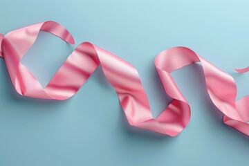 Poster - A pink ribbon is curled up on a blue background