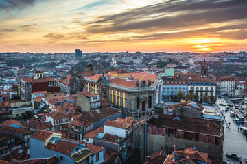 Wall Mural - Aerial view from bell tower of Clerigos Church in Porto, Portugal