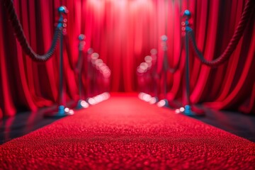 Wall Mural - A red curtain with a red carpet leading to it