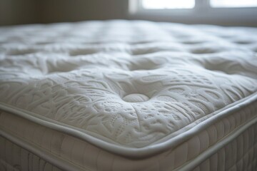 Poster - A white mattress with a floral design on the top