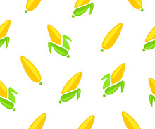 Corn, Ear Corn, Corn Cob, Maize And Food, Seamless Background And Pattern. Cob, Sweet Corn, Plant, Vegetable, Meal, Agriculture And Farming, Illustration