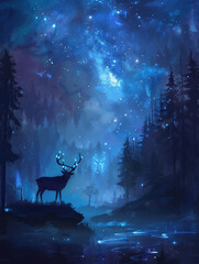 Wall Mural - light, painting, fantasy, dark, dark artwork, landscape, nature, fantasy, light, fawncore, dark cyan and navy,