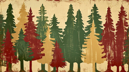 Canvas Print - Christmas trees in different shades of burgundy, gold and green