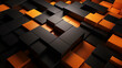 abstract background design of black and orange panels forming geometric pattern.