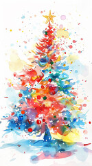 Poster - Christmas tree, watercolor brushstroke, has a festive atmosphere of watercolor pen background