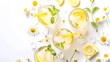 Refreshing summer lemonade with lemon slices, mint leaves on white background. Perfect for a hot day. Made with fresh lemons, mint, cane sugar. Perfect to quench thirst.
