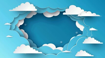 Aufkleber - Cloud with blue sky cartoon paper cut style background modern illustration with blank space for text.