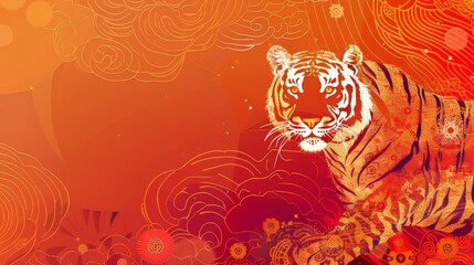 Wall Mural - Lunar new year concept, design, Chinese zodiac symbol and modern background for Chinese new year 2022, the year of the tiger.