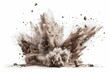 Dramatic rock explosion with dust and debris, isolated on white, for powerful visual effects and compositions