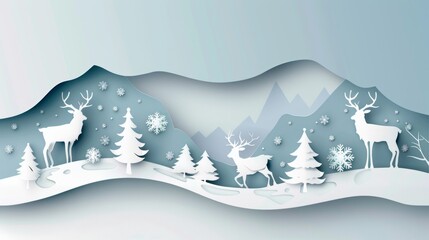 Poster - Design template for branding, advertising, paper-cut style composition with winter christmas composition for covers, invitations, posters, banners, flyers, placards. Modern illustration.