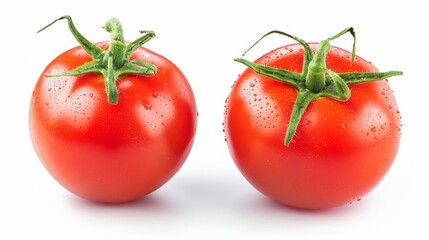 Poster - Isolated red tomato on white background. Fresh red 2 tomatoes with clipping path