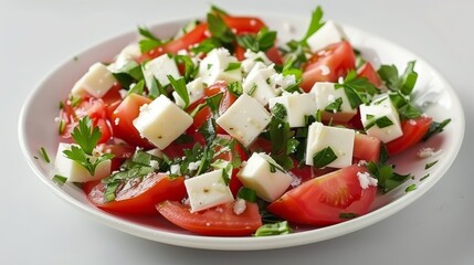 Poster - Salad with tomatoes and white cheese. Diet salad.