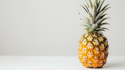 Aufkleber - In this close-up of an isolated pineapple with ripe fruit, the fruit is yellow, and the background is white