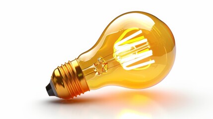 Poster - The light bulb is turned on, Realistic photo image of a glowing yellow light bulb isolated on a white background