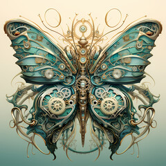 Sticker - Biomechanical butterfly garden. 