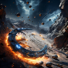 Poster - Starship race through an asteroid belt. 