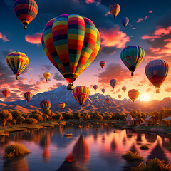 Canvas Print - A colorful hot air balloon festival at dawn.