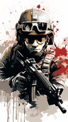 Wall Mural - Soldier in Combat Gear Illustration

