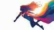 Colorful silhouette with superhero faceless woman f
