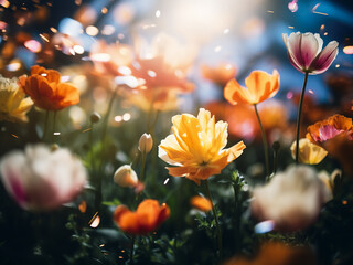 Canvas Print - Immerse yourself in the blurred beauty of spring flowers in motion.