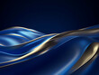 Blue wallpaper with golden lines forms wavy backdrop.