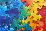 Fototapeta Mapy - Colorful pieces puzzles background. World autism awareness day concept. Top view