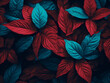 Digitally processed red and turquoise leaves offer a beautiful texture for any project.