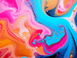 Abstract acrylic art showcases vibrant fluid pouring patterns.