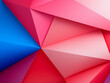 Pink, blue, and red hues define the abstract geometric background.