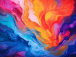 Lively abstract oil painting offers a colorful backdrop.