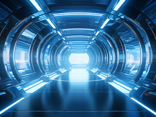 Wall Mural - A futuristic corridor, glass windows revealing cosmic wonders.