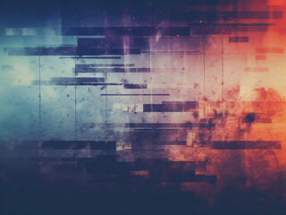 Wall Mural - Abstract background with glitch overlay, featuring purple, orange, and blue artifacts.