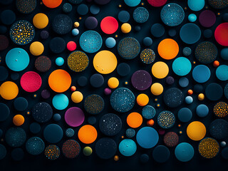 Wall Mural - Dark wallpaper adorned with numerous colorful circles.