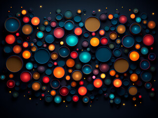 Wall Mural - Dark backdrop accentuated by an array of colorful circles.