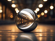 Oval-shaped metal rolling reflects as abstract bokeh background.